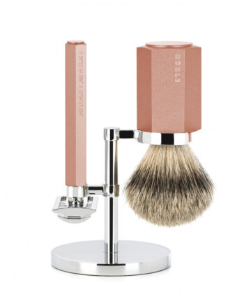 M? Hle Shaving Mark Braun Barbersæt Med De Skraber  Silvertip Barberkost Og Holder  Hexagon  Aluminium Sunrise