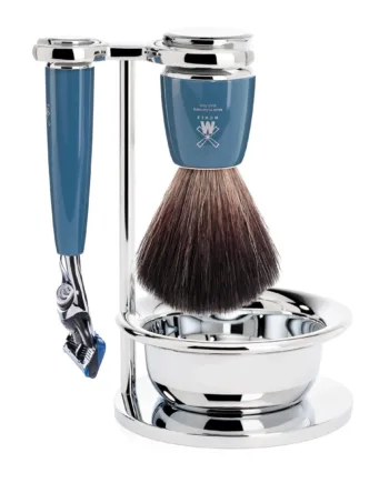 M? Hle Shaving Barbersæt Med Fusion Skraber  Børste  Holder Og Skål  Rytmo  Petroleumsblå