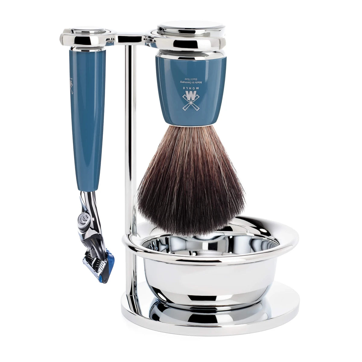 M? Hle Shaving Barbersæt Med Fusion Skraber Børste Holder Og Skål Rytmo Petroleumsblå
