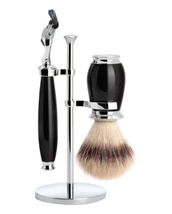 M? Hle Shaving Barbersæt Med Fusion Skraber  Silvertip Fibre?  Barberkost Og Holder  Purist  Sort Kunstharpiks