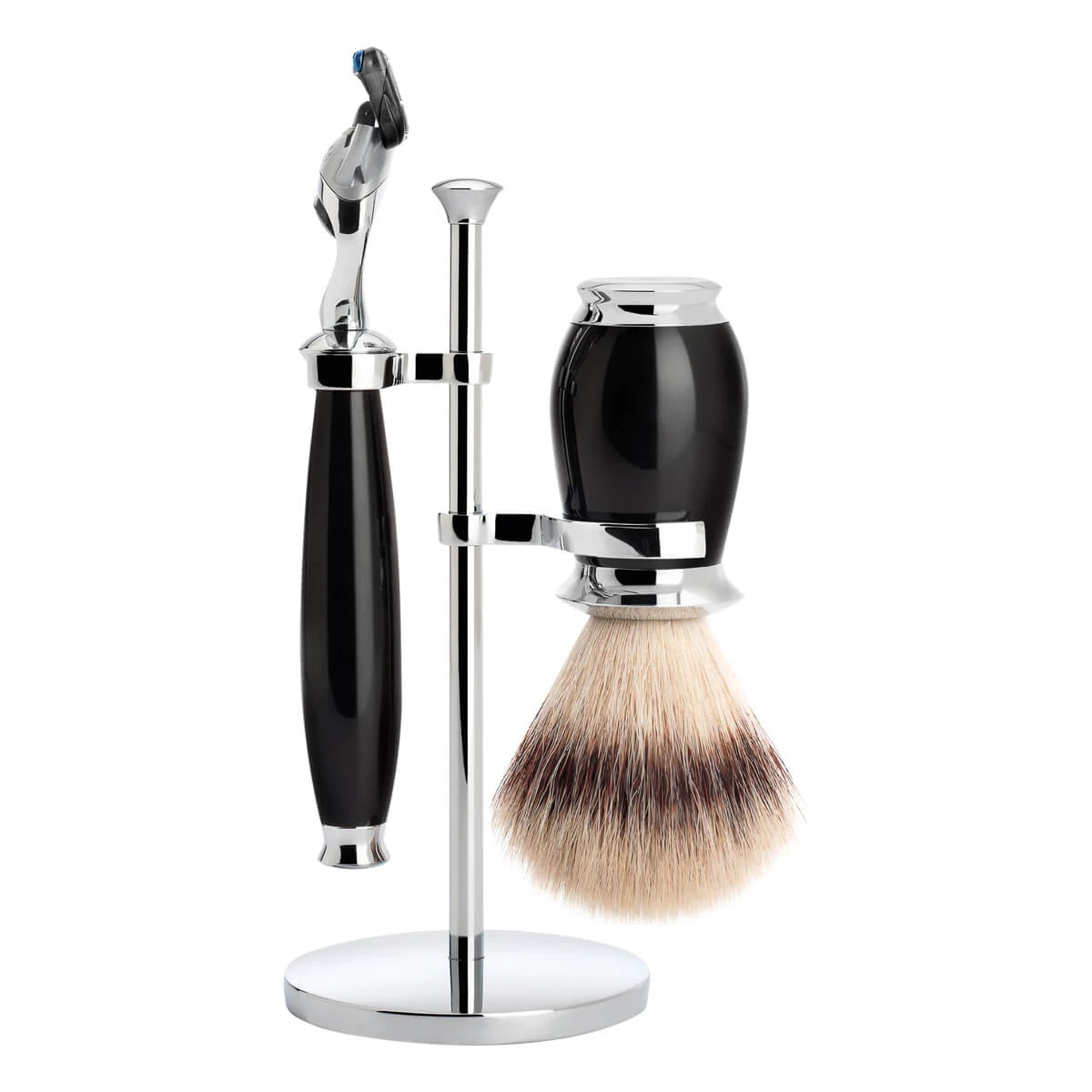 M? Hle Shaving Barbersæt Med Fusion Skraber Silvertip Fibre? Barberkost Og Holder Purist Sort Kunstharpiks