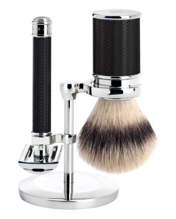 M? Hle Shaving Barbersæt Med De Skraber  åben Kam  Silvertip Fibre?  Barberkost Og Holder  Traditional  Black