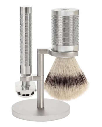 M? Hle Shaving Barbersæt Med De Skraber  Fibre Barberkost Og Holder  Rocca  Rustfrit Stål   Mat Finish