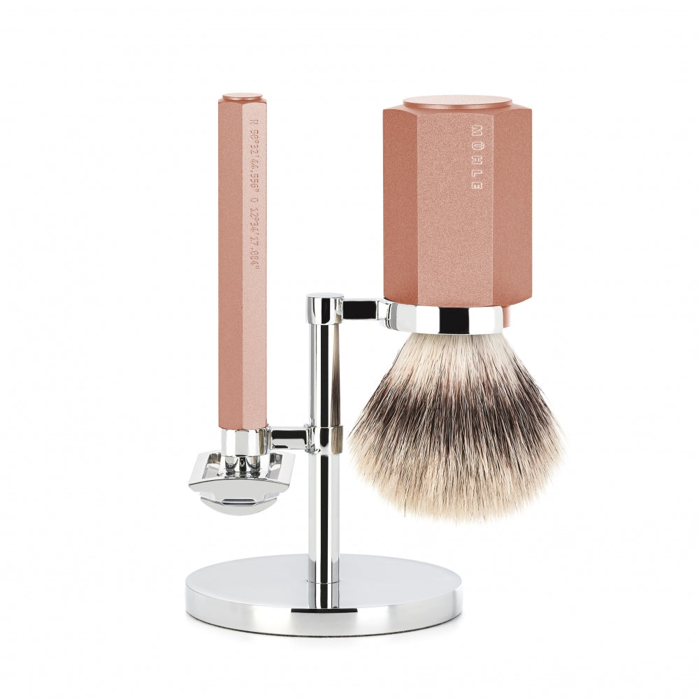 M? Hle Shaving Mark Braun Barbersæt Med De Skraber Barberkost Og Holder Hexagon Aluminium Sunrise