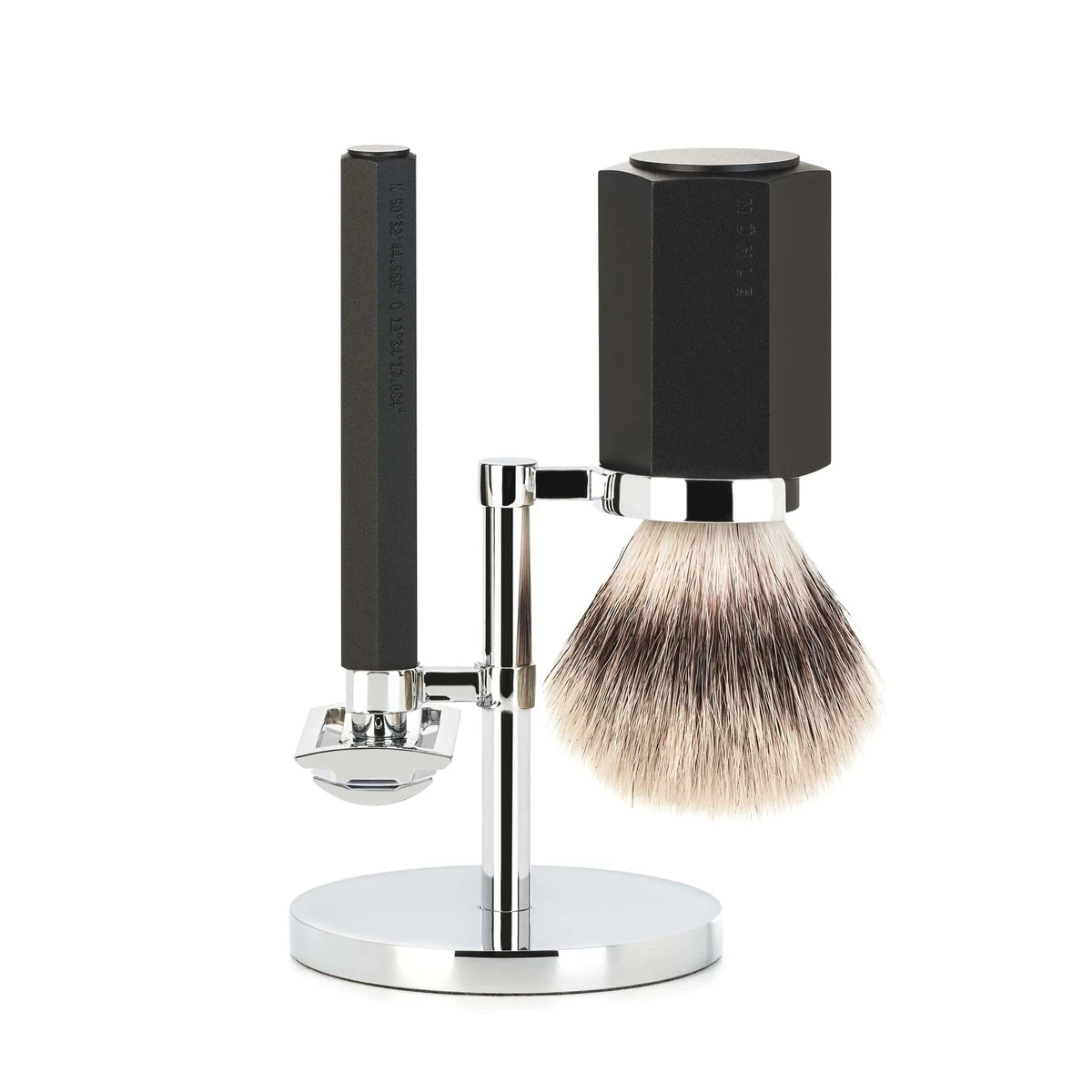 M? Hle Shaving Mark Braun Barbersæt Med De Skraber  Barberkost Og Holder  Hexagon  Aluminium Graphite