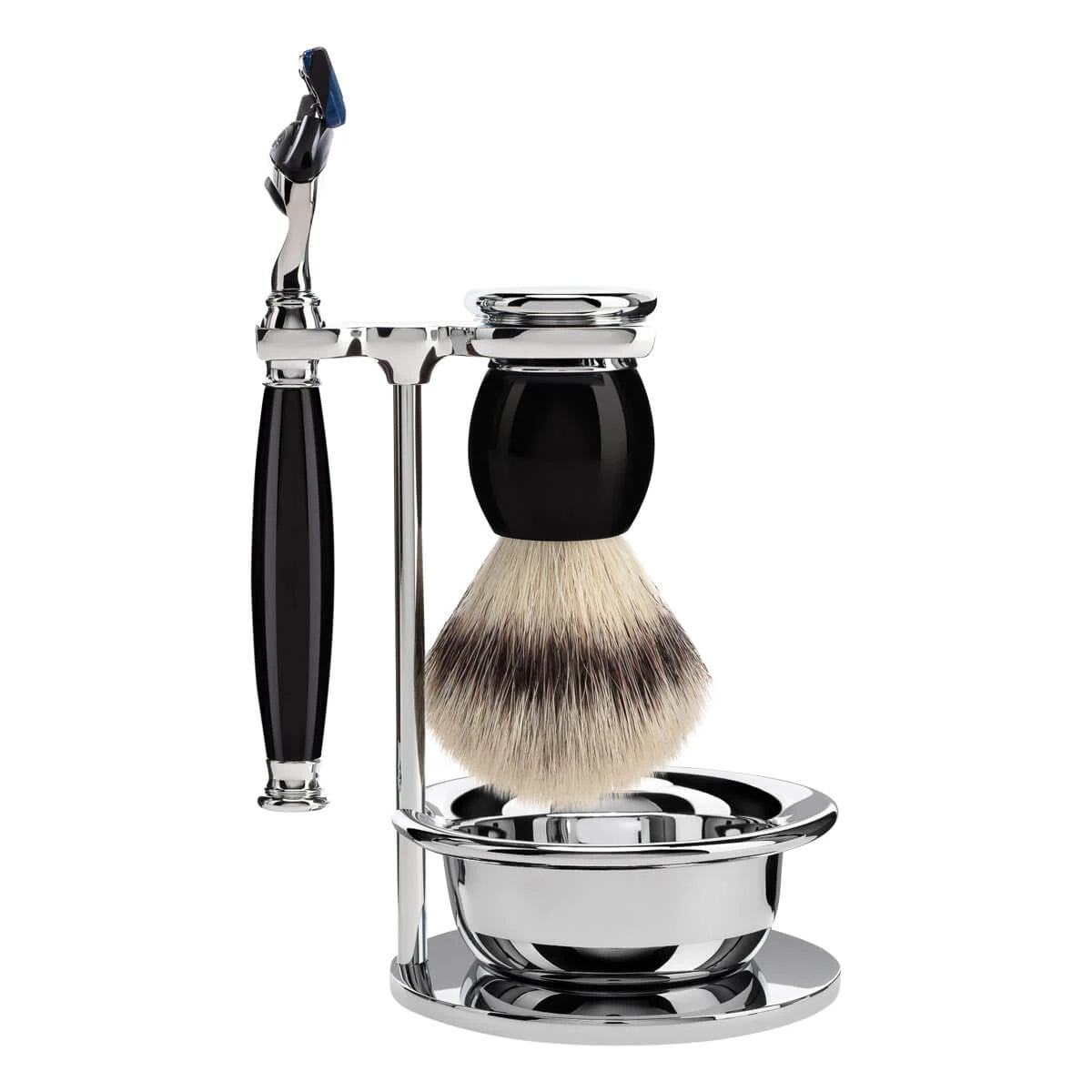 M? Hle Shaving Barbersæt Med Skraber  Barberkost  Holder Og Skål  Sophist  Sort Kunstharpiks