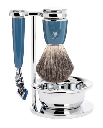 M? Hle Shaving Barbersæt Med Fusion Skraber  Barberkost  Holder Og Skål  Rytmo  Petroleumsblå