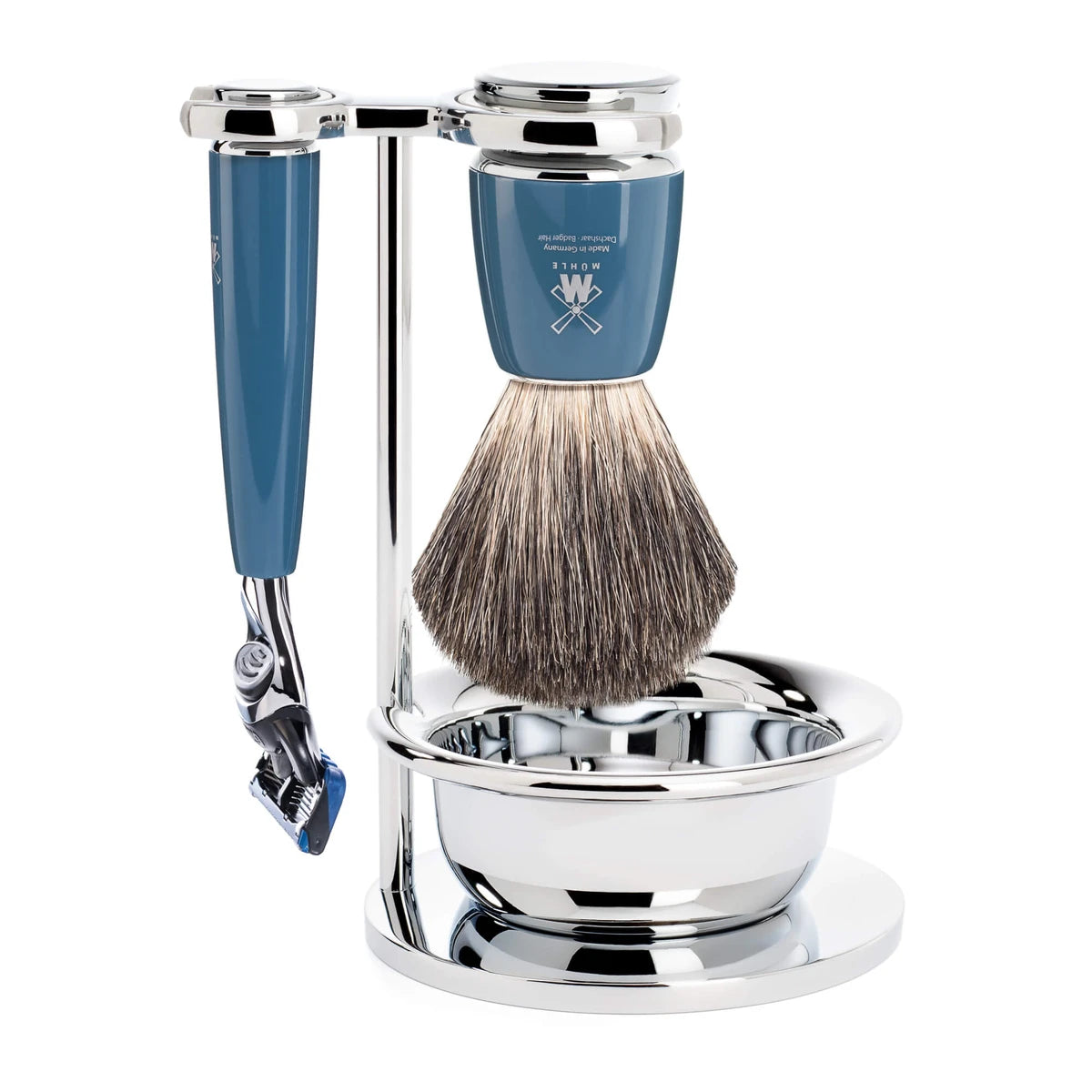 M? Hle Shaving Barbersæt Med Fusion Skraber Barberkost Holder Og Skål Rytmo Petroleumsblå