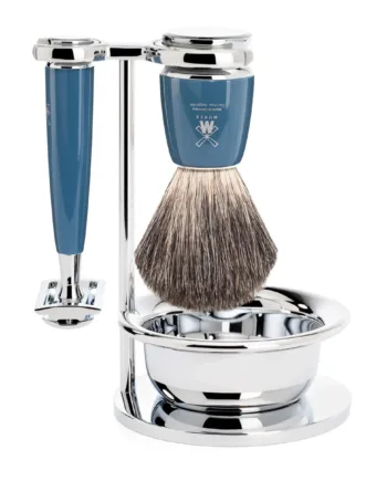 M? Hle Shaving Barbersæt Med De Skraber  Barberkost  Holder Og Skål  Rytmo  Petroleumsblå