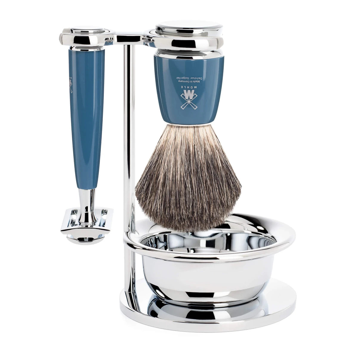 M? Hle Shaving Barbersæt Med De Skraber Barberkost Holder Og Skål Rytmo Petroleumsblå