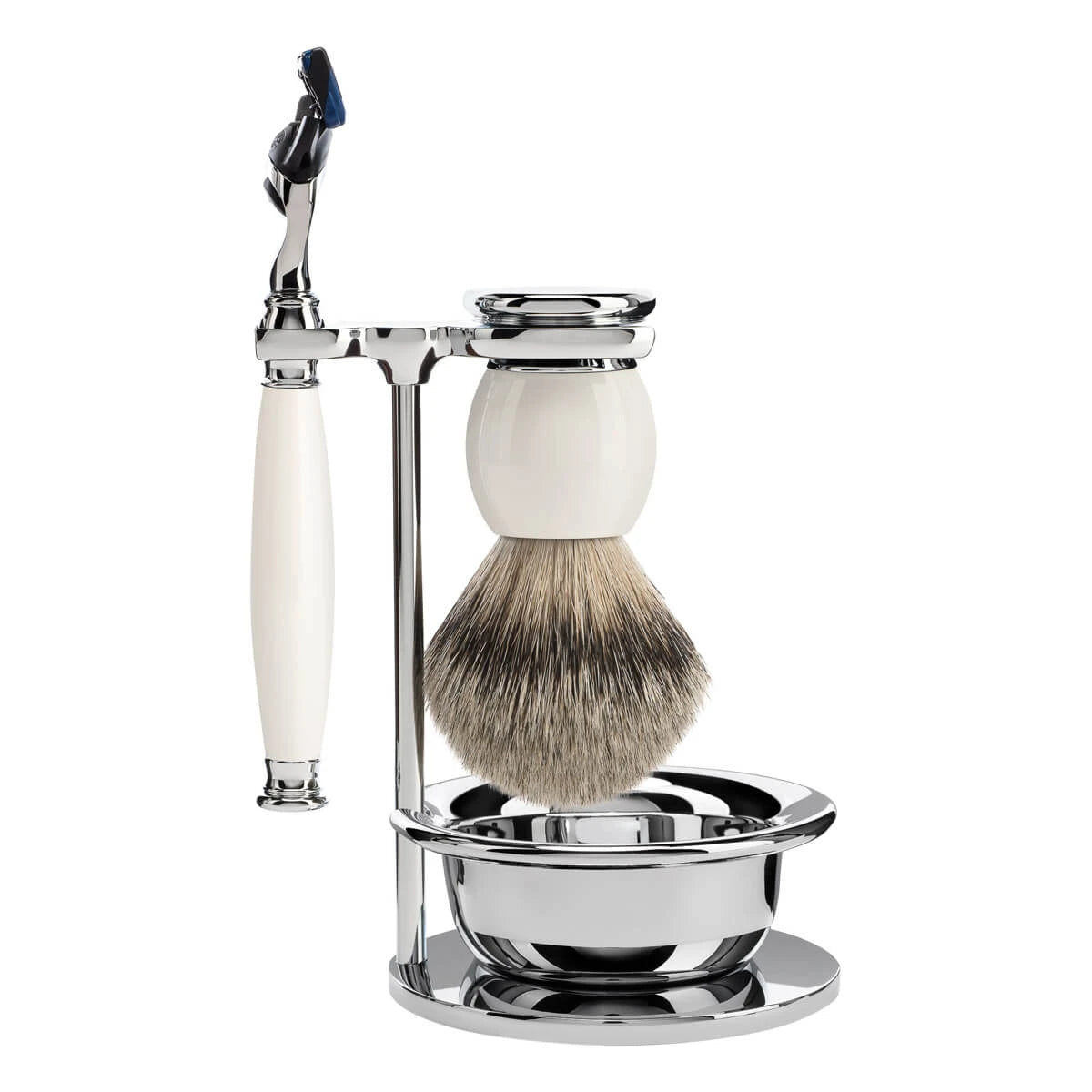 M? Hle Shaving Barbersæt Med Skraber  Silvertip Barberkost  Holder Og Skål  Sophist  Porcelæn