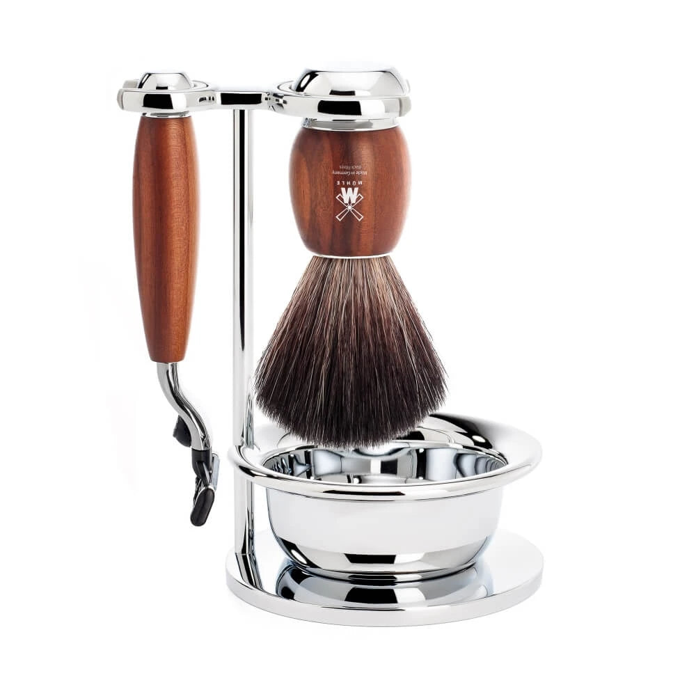 M? Hle Shaving Barbersæt Med Mach3 Skraber Black Fibre Barberkost Holder Og Skål Vivo Blommetræ