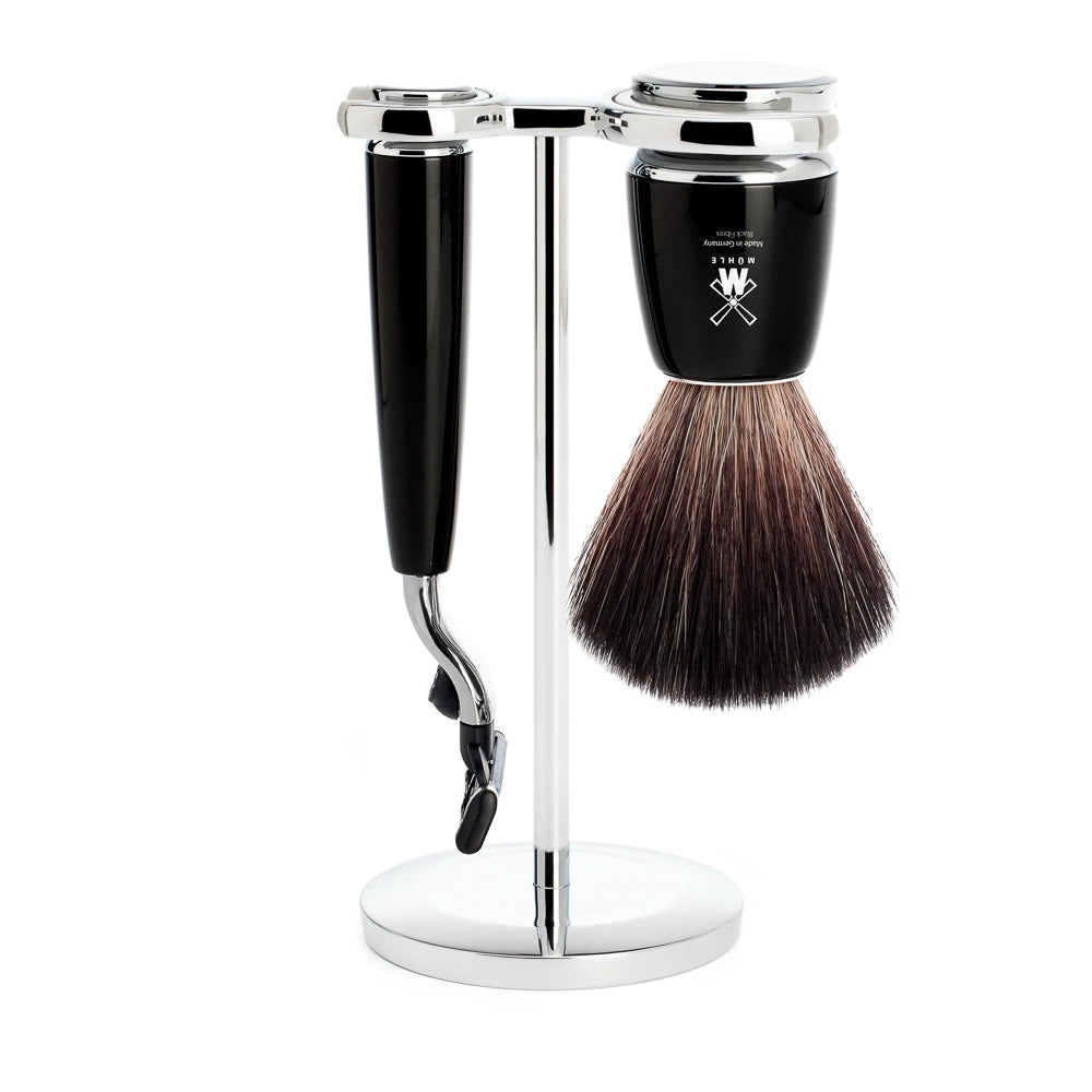 M? Hle Shaving Barbersæt Med Mach3 Skraber  Fibre Barberkost Og Holder  Rytmo  Sort Kunstharpiks