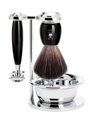 M? Hle Shaving Barbersæt Med De Skraber  Black Fibre Barberkost  Holder Og Skål  Vivo  Sort Kunstharpiks