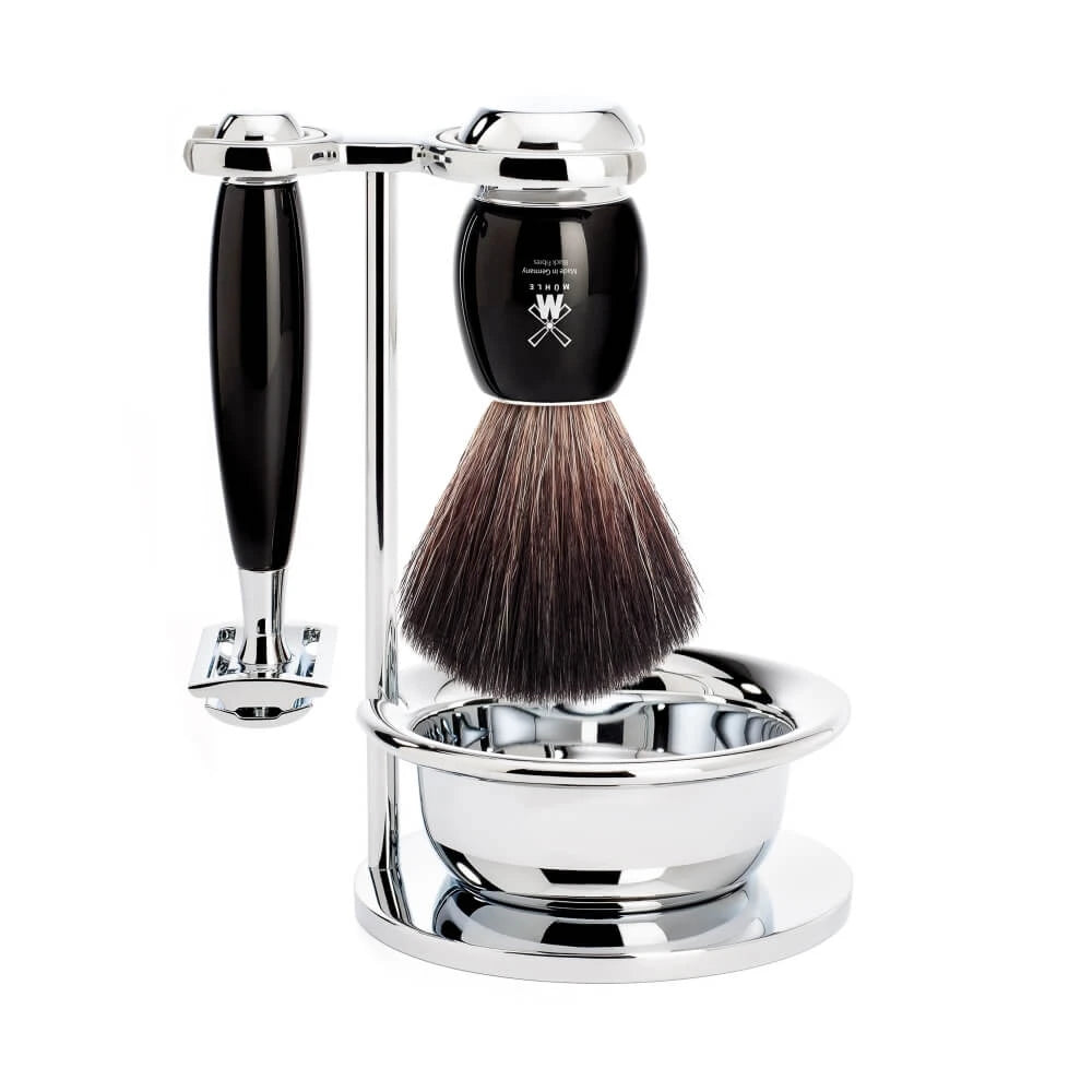 M? Hle Shaving Barbersæt Med De Skraber Black Fibre Barberkost Holder Og Skål Vivo Sort Kunstharpiks
