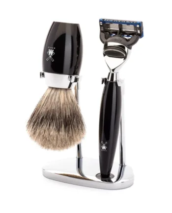 M? Hle Shaving Barbersæt Med Fusion Skraber  Fine Badger Barberkost Og Holder  Kosmo  Sort Kunstharpiks