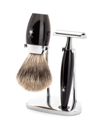M? Hle Shaving Barbersæt Med De Skraber  Fine Badger Barberkost Og Holder  Kosmo  Sort Kunstharpiks