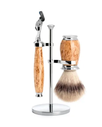 M? Hle Shaving Barbersæt Med Fusion Skraber  Silvertip Fibre?  Barberkost Og Holder  Purist  Karelian Burl Birk