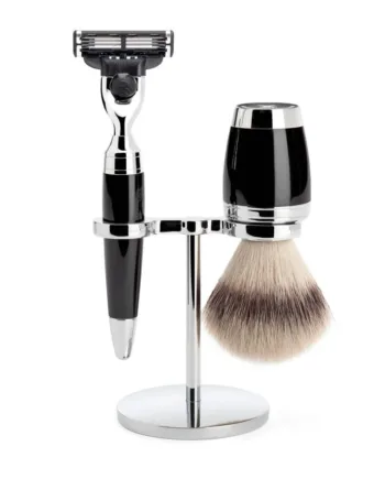 M? Hle Shaving Barbersæt Med Mach3 Skraber  Silvertip Fibre?  Barberkost Og Holder  Stylo  Sort Kunstharpiks