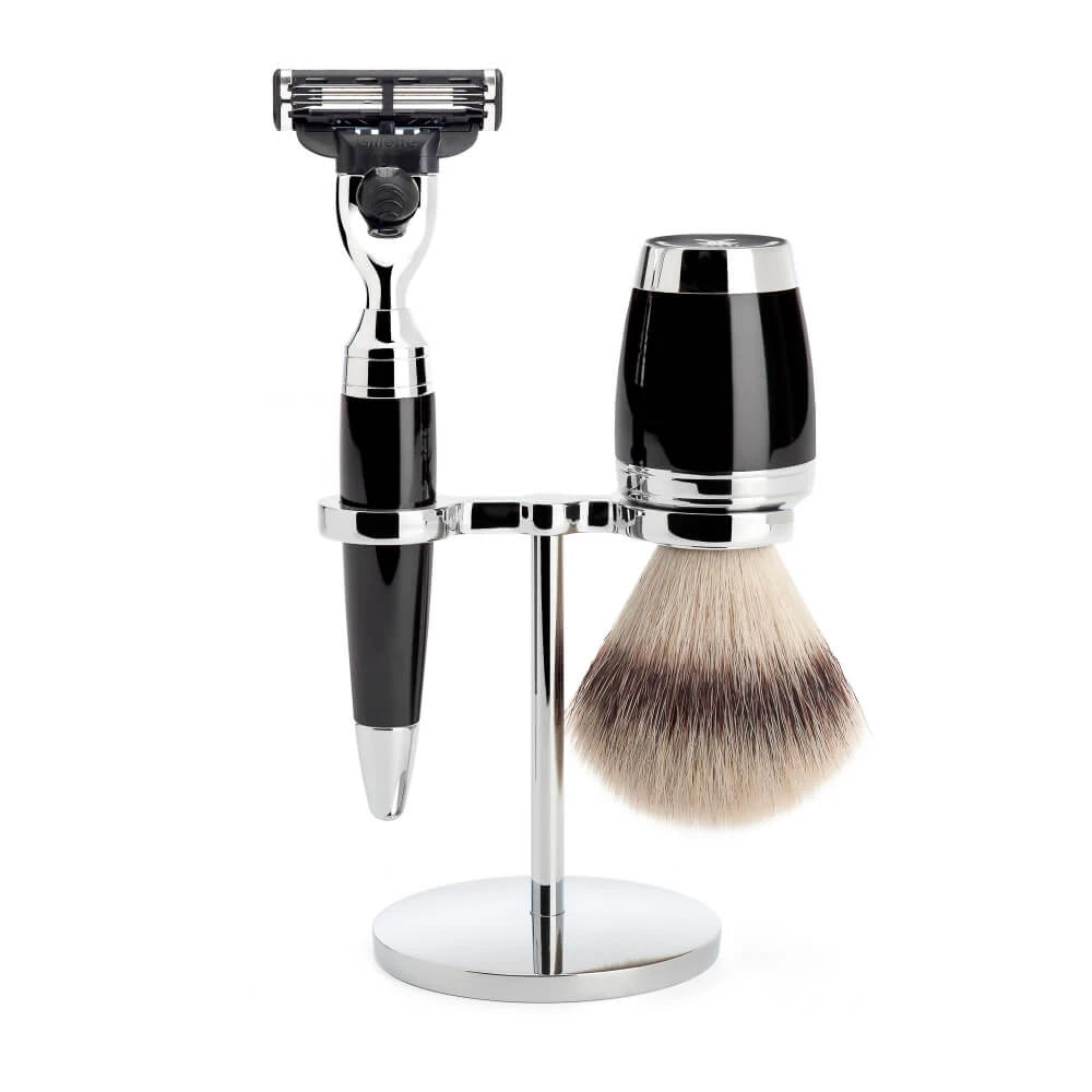 M? Hle Shaving Barbersæt Med Mach3 Skraber Silvertip Fibre? Barberkost Og Holder Stylo Sort Kunstharpiks
