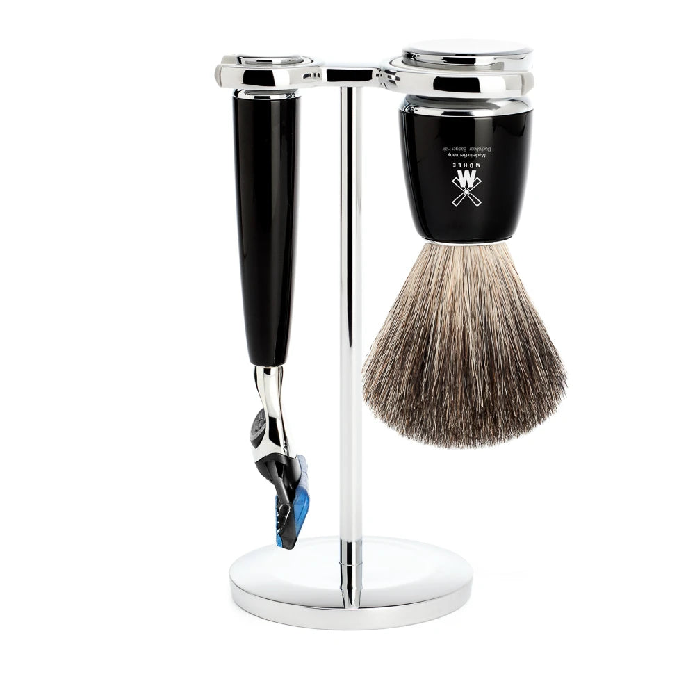 M? Hle Shaving Barbersæt Med Skraber  Barberkost Og Holder  Rytmo  Sort Kunstharpiks