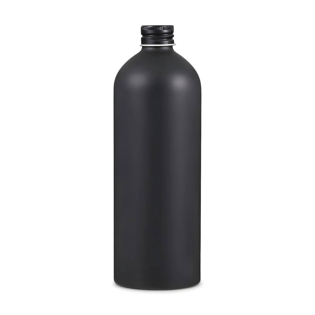 Aluminium Flaske 500 Ml Mat Sort Med Låg  Lakeret   Hedenhus   Tætsluttende Skumgummipude  24 410 Gevind