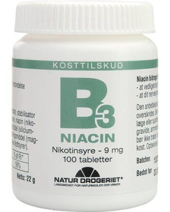 Natur Drogeriet  B3 Niacin Nikotinsyre 9 Mg  100tab
