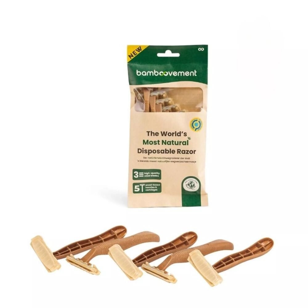 Engangsskrabere 5 Stk 99  Plastikfri Genanvendt Træ  Svensk Stål  Unisex   Hedenhus   Kulstofneutral  3 Blads  Zero Waste