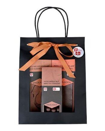 økoladen Gourmet Gavepose Orange ø M  2 Chokoladeplader Samt Drag? E Mandler  240g