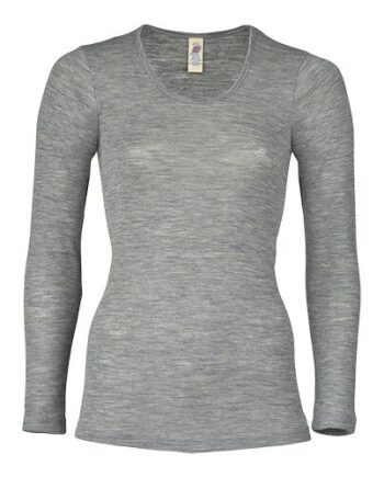 Langærmet Bluse  Uld Silke  Light Grey  Str  46 48