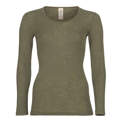 Langærmet Bluse Uld Silke Olive Str 34 36