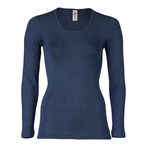 Langærmet Bluse Uld Silke Navy Str 46 48