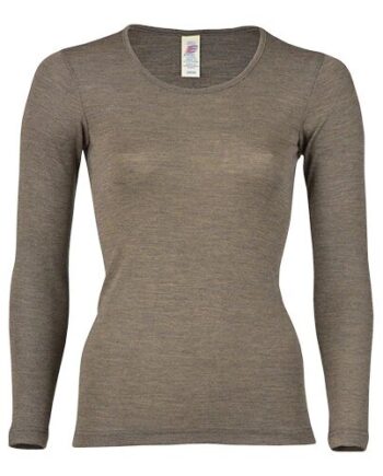 Langærmet Bluse  Uld Silke  Walnut  Str  42 44