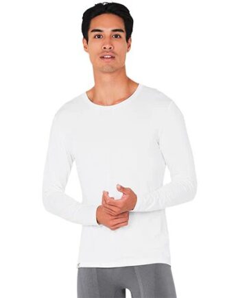 Men S Long Sleeve Crew Neck T Shirt Hvid Str  L