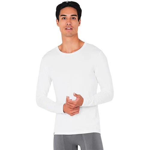 Men S Long Sleeve Crew Neck T Shirt Hvid Str  L