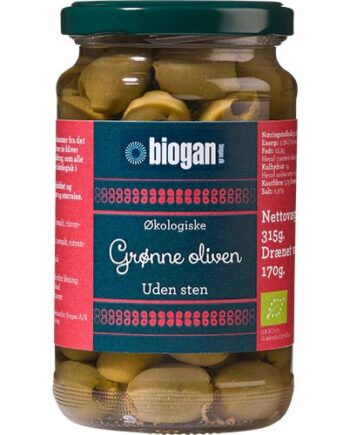 Oliven Grønne U  Sten øko    340 Gram