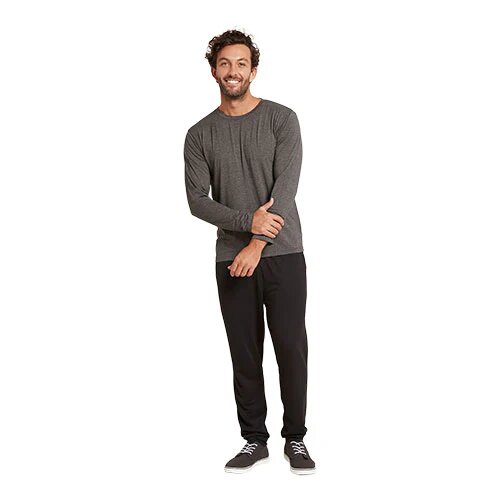 Men S  Long Sleeve Crew T Shirt Dark Marl Str  S