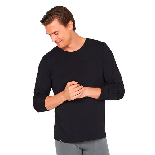 Men S Long Sleeve Crew Neck T Shirt Sort Str  L
