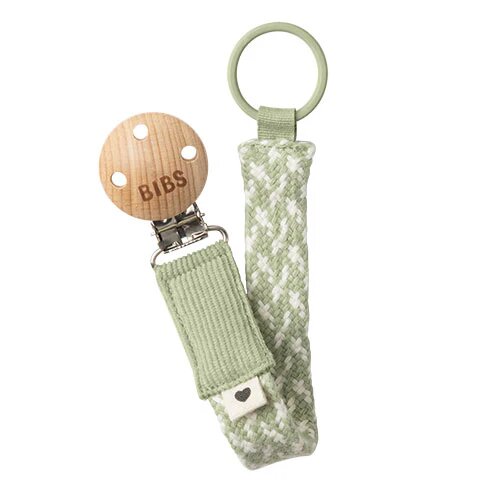 Bibs Pacifier Clip Braided Sage Ivory