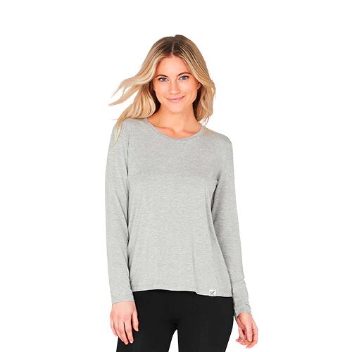 Women S Long Sleeve Round Neck T Shirt Grå Str  S
