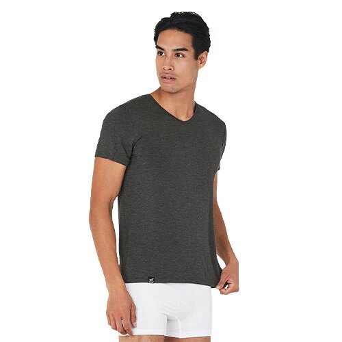 Men S  V Neck T Shirt Dark Marl  Str  M