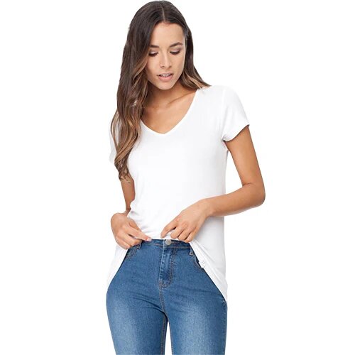 Women S V Neck T Shirt Hvid Str  M