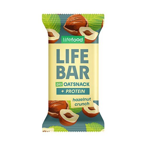 Lifebar Havre Snack Protein Hazelnut Crunch økologisk   40 Gram