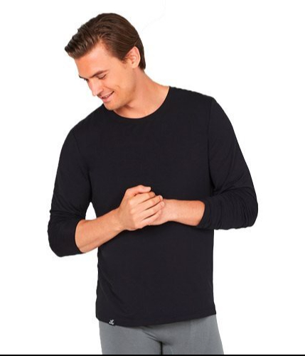 Boody Mens Long Sleeve Crew Neck T Shirt Sort Str  M