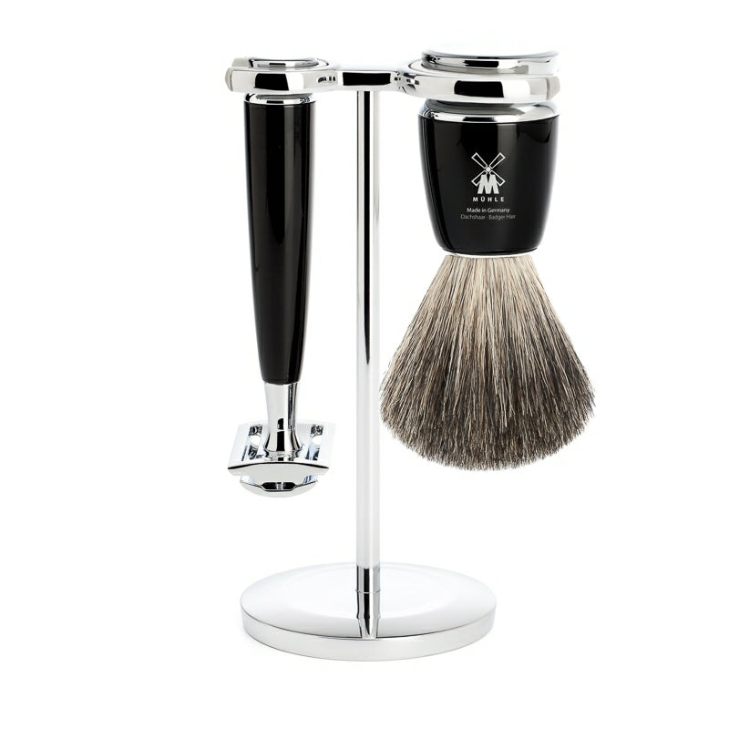 M? Hle Shaving Barbersæt Med De Skraber  Barberkost Og Holder  Rytmo  Sort Kunstharpiks