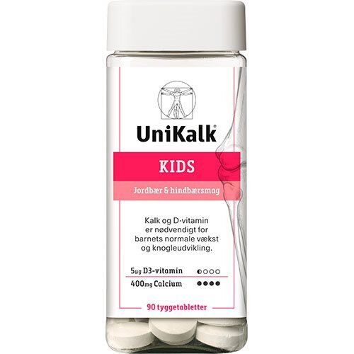 Unikalk Kids Jordbær Hindbær Tyggetablet   90 Tabletter