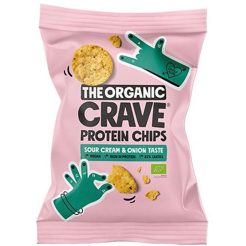 Veganske Protein Chips M  Sour Cream   Onion økologiske   75 Gram