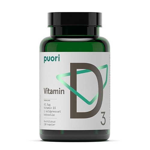 Vitamin D3 62 5mcg I Kokosolie Puori   120 Kapsler
