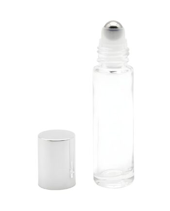 10 Ml  Klar Glasflaske Med Rullehoved   Sølv Låg