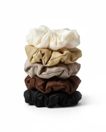 5 Pak Soft Satin Scrunchies   Medium   Coffee